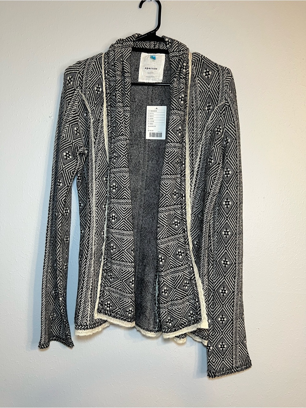 Sparrow Anthropologie Monochrome Cardigan Open-Front Patterned Women's Sweater
